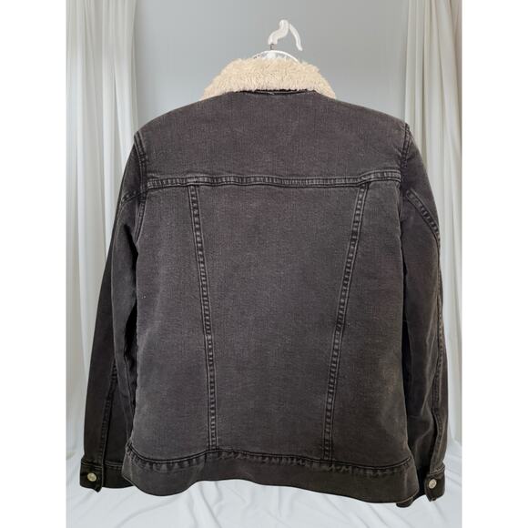 Pacsun Black Denim Jacket Sherpa Collar Rose Embroidery Women’s Size S - Picture 5 of 11